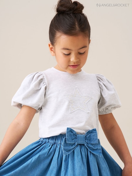 Gris - Angel & Rocket Agatha Heart Print Rib T-Shirt (W61605) | 23 € - 28 €