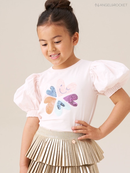 Angel & Rocket Fusia Pink Agatha Heart Print Rib T-Shirt (W61623) | R$ 160 - R$ 195