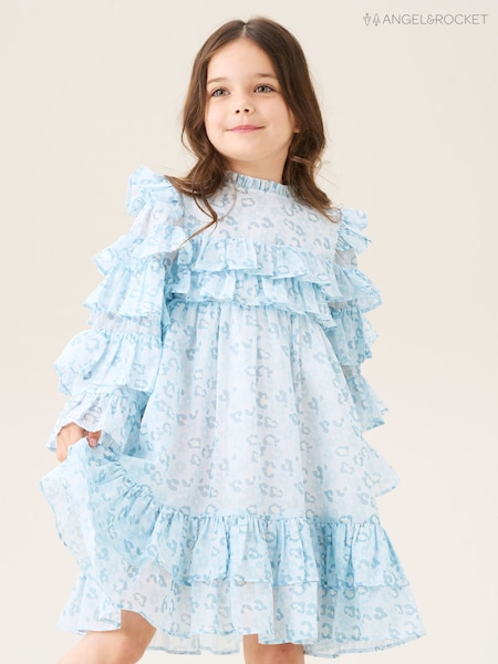 Angel & Rocket Blue Imogen Leopard Print Frill Dress (W61648) | R$ 335 - R$ 405