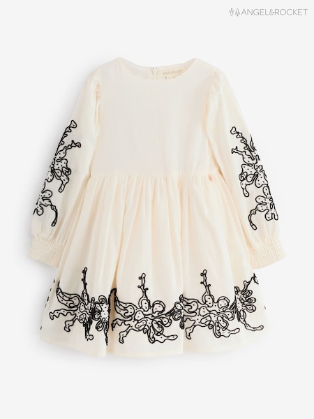 Angel & Rocket Natural Reyna Embroidered Balloon Sleeve Dress (W61655) | R$ 445 - R$ 515