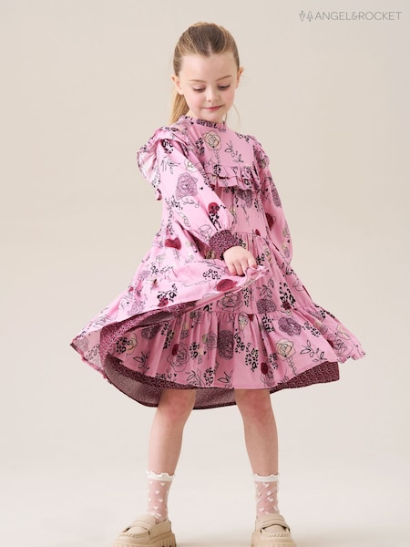 Angel & Rocket Pink Lyra Frill Print Dress (W61657) | R$ 355 - R$ 395
