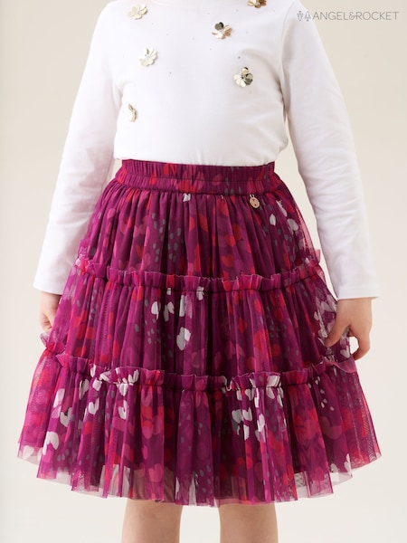 Angel & Rocket Pink Cara Printed Mesh Midi Skirt (W61664) | R$ 255 - R$ 295