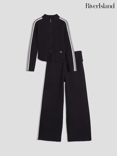 River Island Black Sporty Zip Thru Flare Set (W61688) | €48