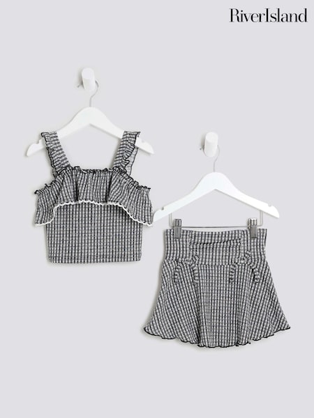 River Island Black Girls Gingham Bardot Skort Set (W61700) | €31