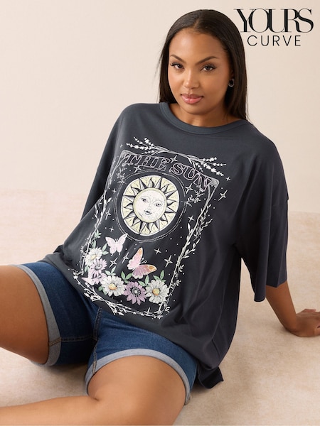 Yours Curve Grey Oversized Boxy T-Shirt (W61708) | €28
