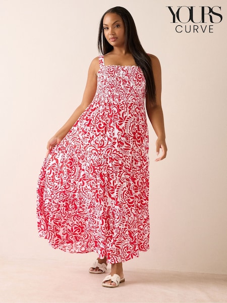 Yours Curve Red Shirred Maxi Dress (W61713) | R$ 365