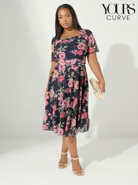 Yours Curve Blue London Mesh Square Neck Dress (W61716) | €67