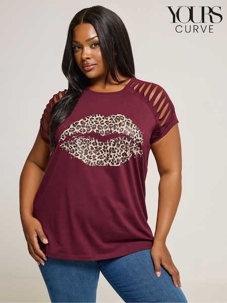Vermelho - Yours Curve Lazer Cut T-Shirt (W61725) | R$ 215