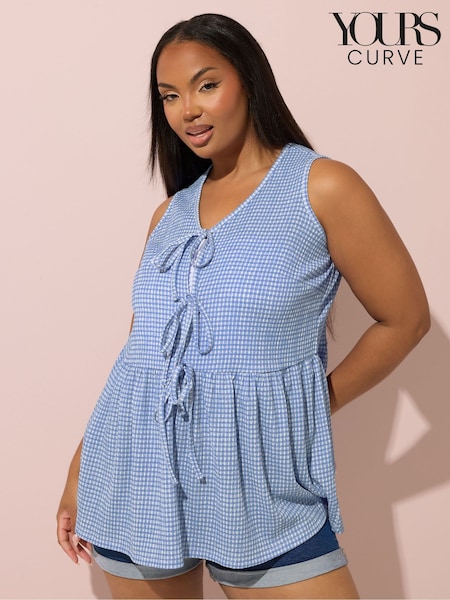 Yours Curve Blue Bow Front Smock Vest (W61726) | €31