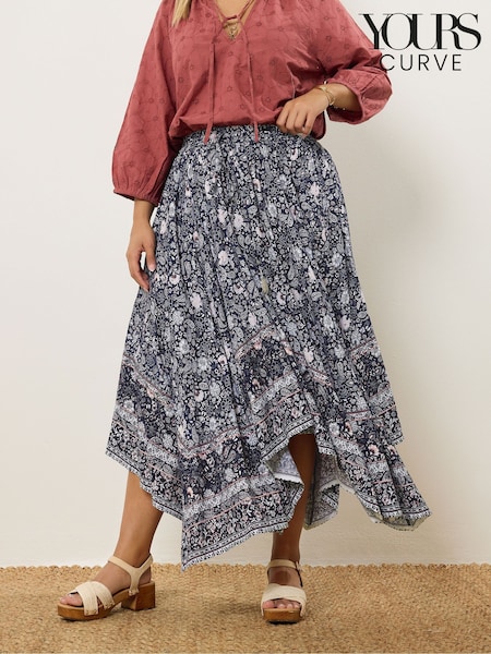 Yours Curve Blue Hanky Hem Skirt (W61734) | €39