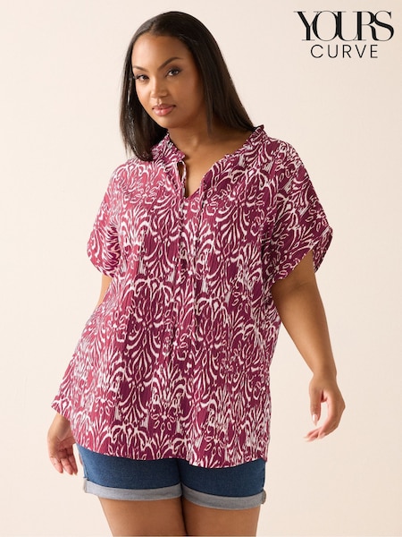 Roșu - Yours Curve Textured Frill Neck Blouse (W61735) | 216 LEI
