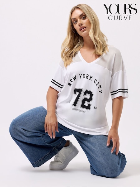 Yours Curve White Varsity T-Shirt (W61739) | €31