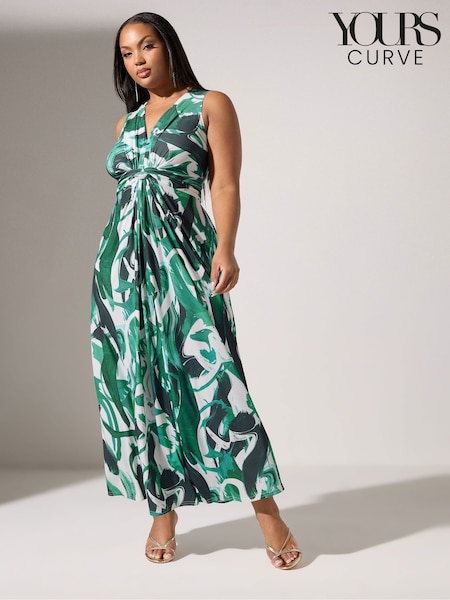Yours Curve Green London Knot Front Maxi Dress (W61741) | €67