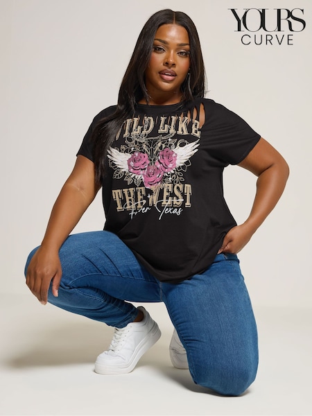 Preto - Yours Curve Lazer Cut T-Shirt (W61746) | R$ 215