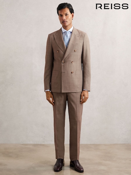 Reiss Brown Belmont Db Slim-Fit Double-Breasted Textured Suit Blazer With Wool (W61973) | AED2,506