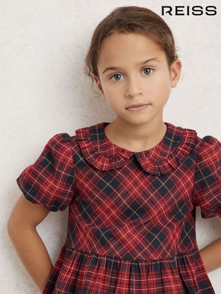 Reiss Red Demi Cotton Peter-Pan Collar Tartan Dress (W61980) | €123
