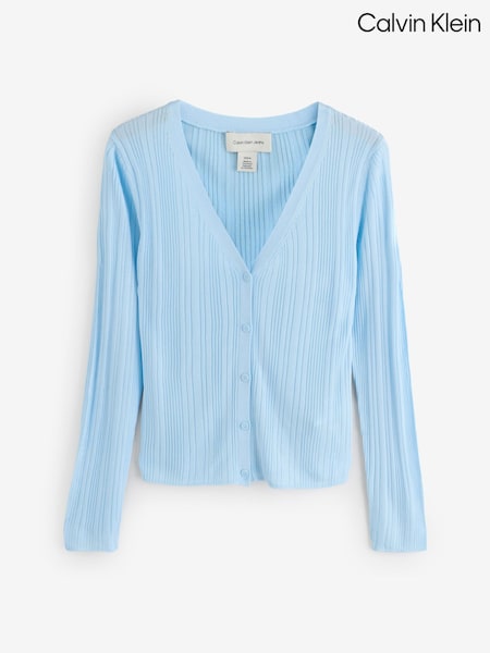 Calvin Klein Blue Shiny Viscose Rib Cardigan (W62001) | €165