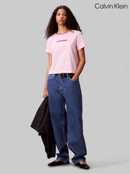 Calvin Klein Pink Short Sleeve Retro Logo Graphic Print T-Shirt (W62007) | €60