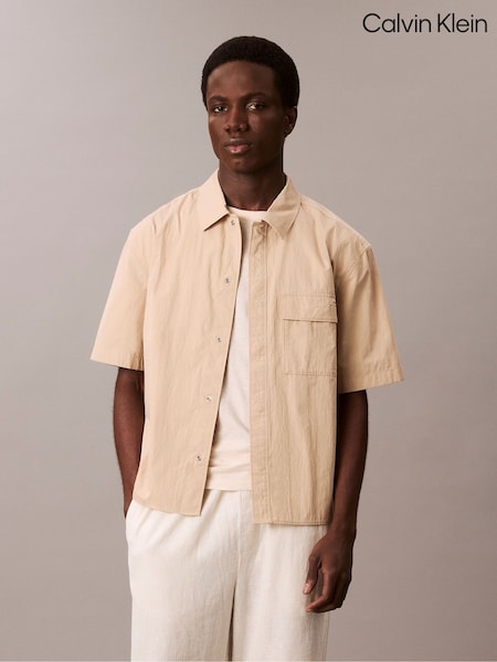 Calvin Klein White Relaxed Cotton Blend Short Sleeve Shirt (W62022) | €134