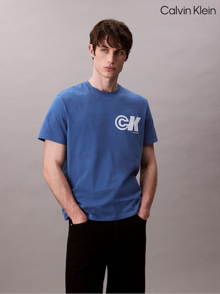Calvin Klein Blue Short Sleeve 20s Sport Logo Graphic Print T-Shirt (W62025) | AED262