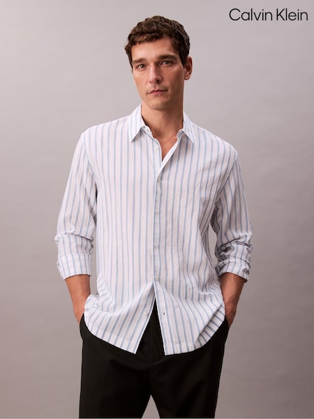 Calvin Klein White Long Sleeve Viscose Nylon Stripe Shirt (W62026) | AED641