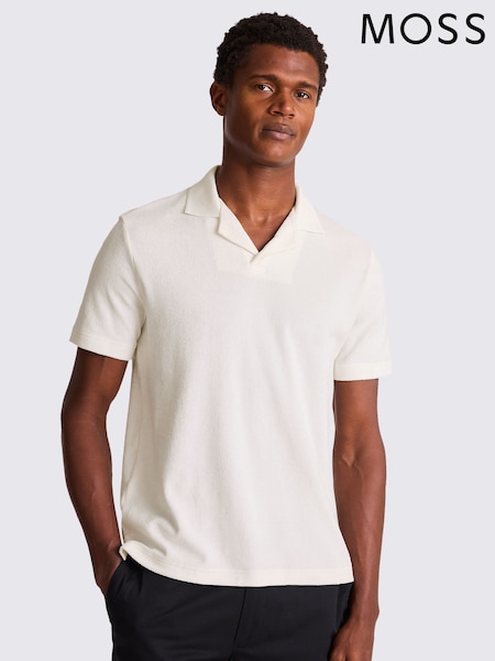 MOSS White Terry Towelling Skipper 100% Cotton Polo Shirt (W62052) | AED262