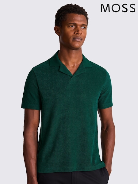 MOSS Dark Green Terry Towelling Skipper 100% Cotton Polo Shirt (W62065) | €64
