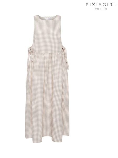 PixieGirl Petite Natural Gingham Pinafore 100% Cotton Dress (W62092) | R$ 385