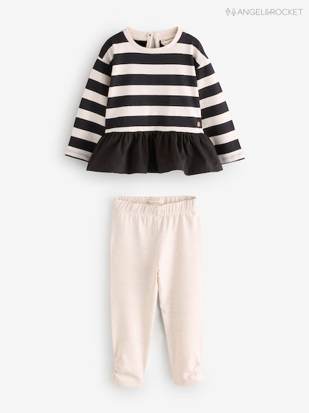 Angel & Rocket Black Marley Stripe Jersey Top And Spot Leggings (W62165) | AED143 - AED155
