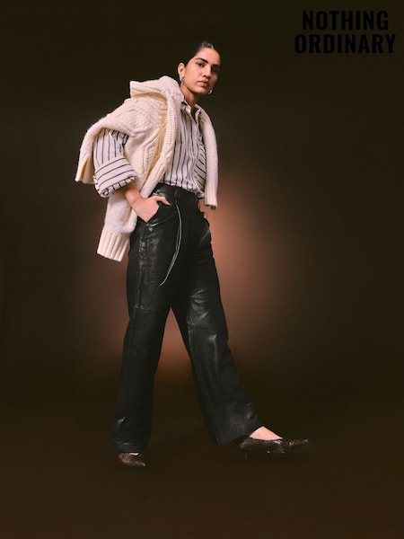 Nothing Ordinary Black Leather Straight Leg Trousers (W62224) | €362