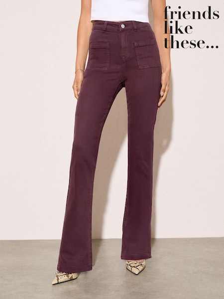 Friends Like These Burgundy Red High Waist Pocket Flare Jeans (W62231) | €57