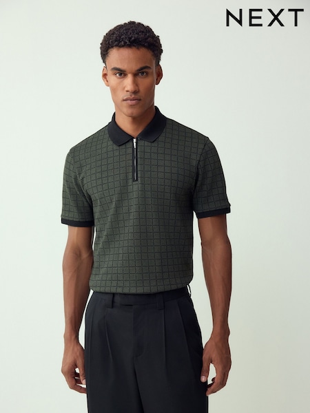 أخضر مربعات - N.Premium Pattern Quarter Zip Polo Shirt (W62267) | ‏18 ر.ع.‏