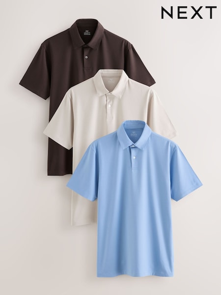 Brown/Blue/Neutral Regular Fit Short Sleeve Jersey Polo Shirts 3 Pack (W62278) | €48