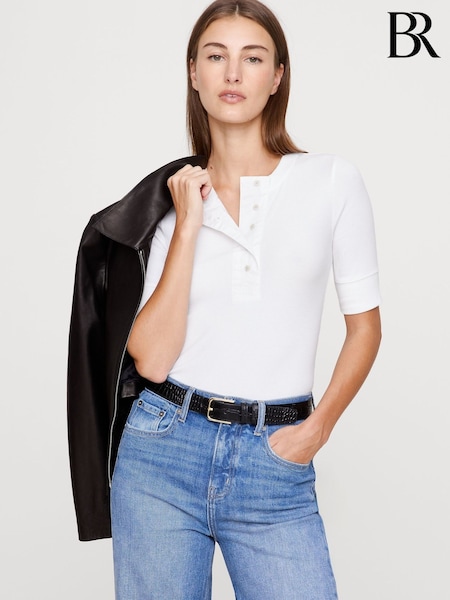 Banana Republic White Ribbed Henley Top (W62323) | €52