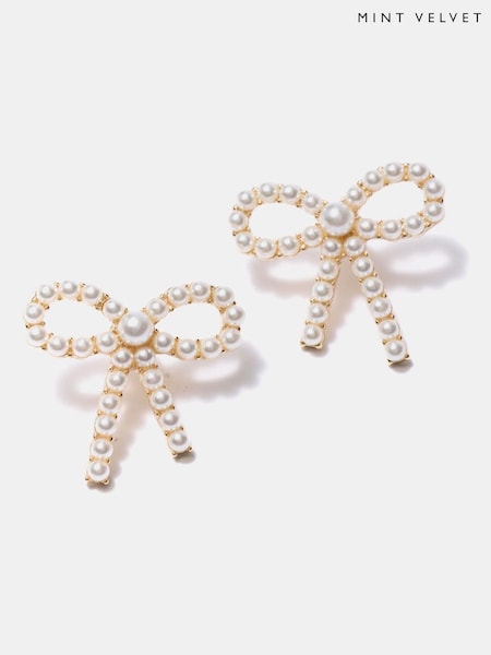 Mint Velvet Gold Tone Beaded Bow Earrings (W62354) | €32
