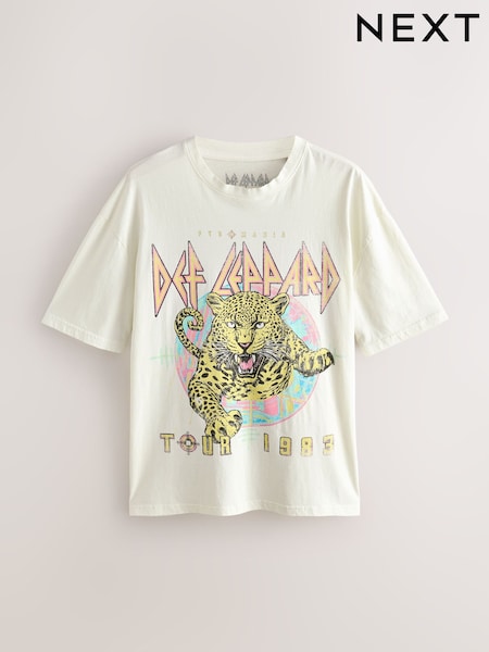 Def Leppard White Relaxed Fit Band Graphic Print T-Shirt (W62387) | €27