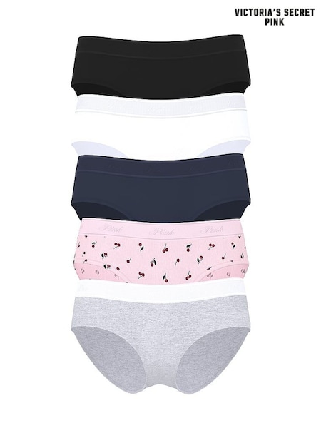 Victoria's Secret PINK BlackGreyWhitePinkBlue Hipster 5 Pack Logo Knickers (W62523) | €36