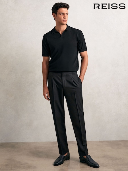 Reiss Black Hove Tapered Drawstring Tailored Trousers (W62538) | €200