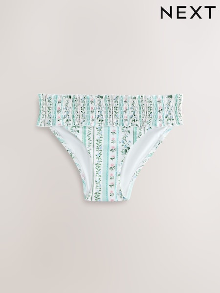 Blue/Ecru Floral Shirred High Leg Bikini Bottoms (W62633) | SGD 28