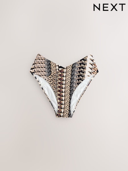 Brown Multi Animal V-Front High Leg Bikini Bottom (W62639) | SGD 28