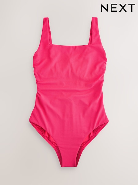 Raspberry Pink Pique Tummy Control Wired DD+ Square Neck Swimsuit (W62674) | SGD 78