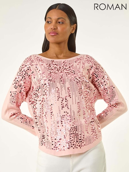 Roman Pink Sequin Textured Knit Jumper (W62725) | AZN 111