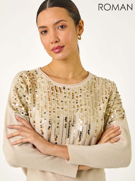 שמנת - Roman Sequin Drop Knit Jumper (W62732) | ‏239‏₪