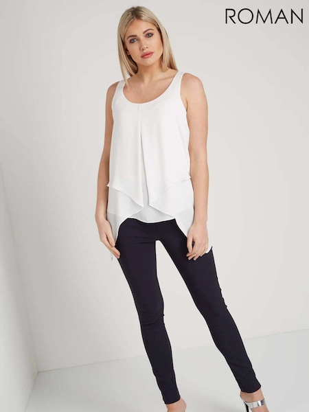 White - Roman Asymmetric Sleeveless Vest Blouse (W62735) | 31 €