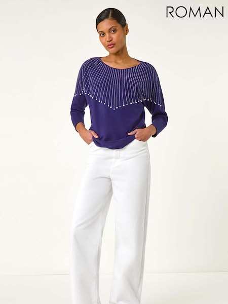 כחול  - Roman Sunray Shimmer Knit Jumper (W62736) | ‏239‏₪