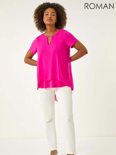 Roman Ring Front Chiffon Overlay Blouse (W62744) | 45 €