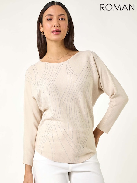 Roman Cream Swirl Embellished Knit Jumper (W62745) | €48