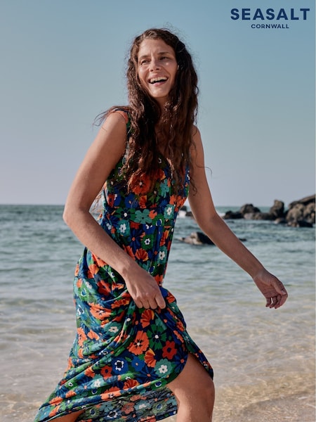 Seasalt Cornwall Blue Petite Petite Multi Polmanter Jersey Dress (W62797) | €89