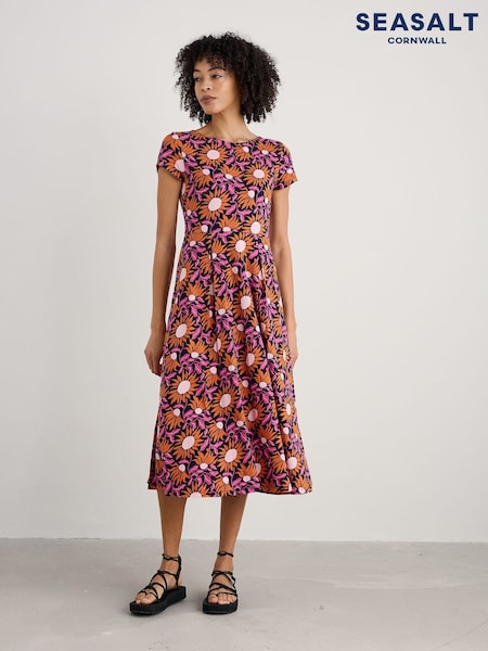 Seasalt Cornwall Pink Petite Wild Bouquet Jersey Midi Dress (W62799) | 327 QAR