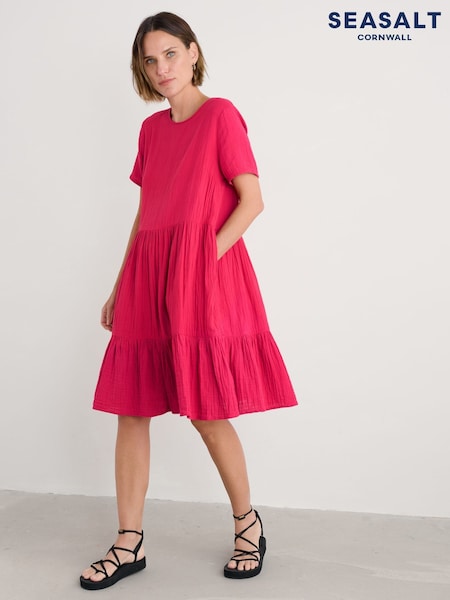 Seasalt Cornwall Pink 100% Cotton Pebble Comb Double Cloth Dress (W62809) | 346 QAR